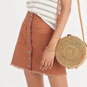 NWT Madewell skirt mini 0 brown raw hem button snap cargo tan short xs camel